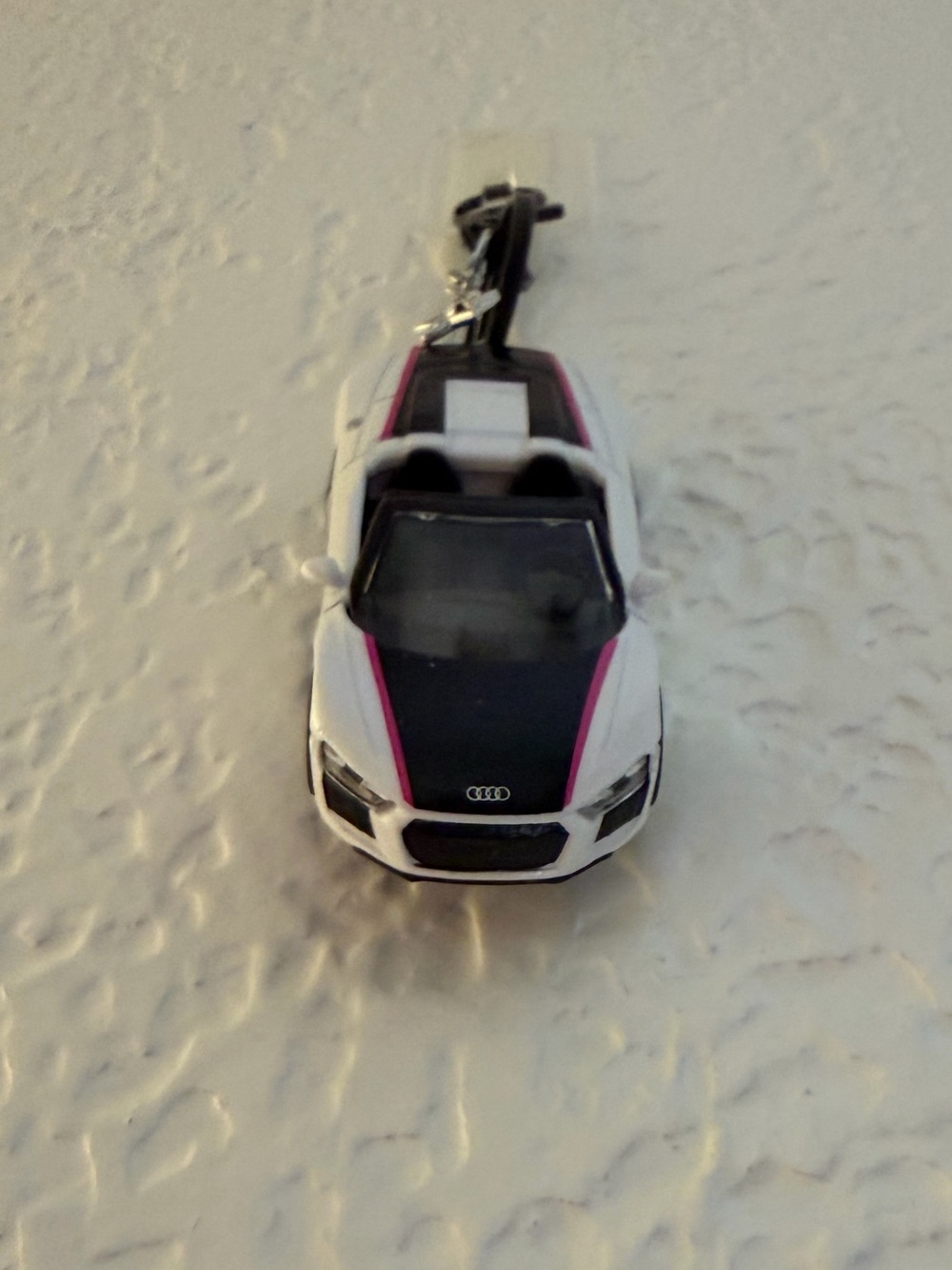Cute! White & Black Sports Car Keychain with Pink Accent